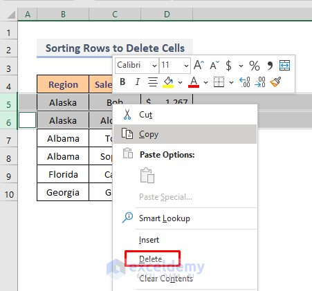 Sort the Dataset and Then Delete the Specific Rows in Excel