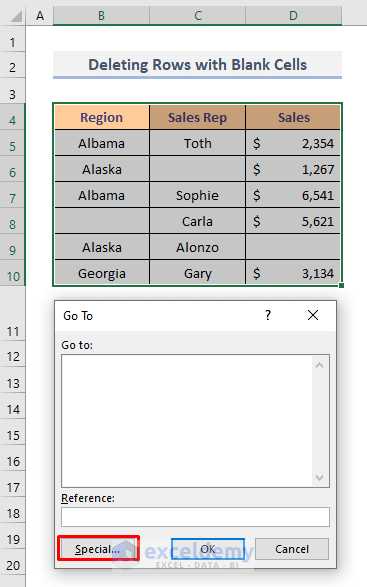 Delete All Rows With a Blank Cell in Excel