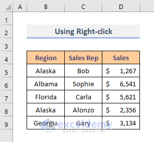 Use Context Menu Option to Detele Specific Rows in Excel