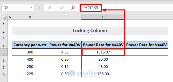 Apply Mixed Cell Reference by Locking Column