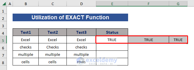 Output of EXACT Function to Check If Multiple Cells Are Equal