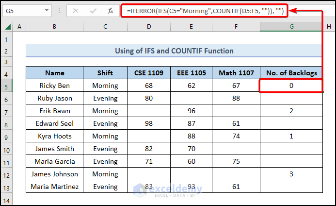 excel count blank cells with condition using IFS and COUNTIF Functions