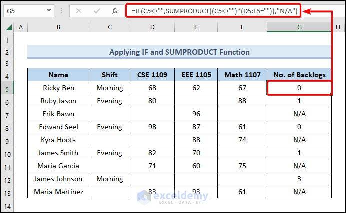 Using IF and SUMPRODUCT functions