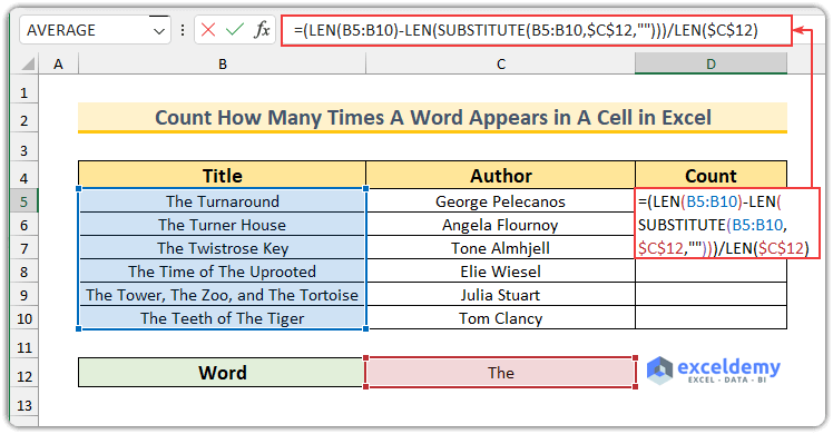 How to Count How Many Times A Word Appears in A Cell in Excel