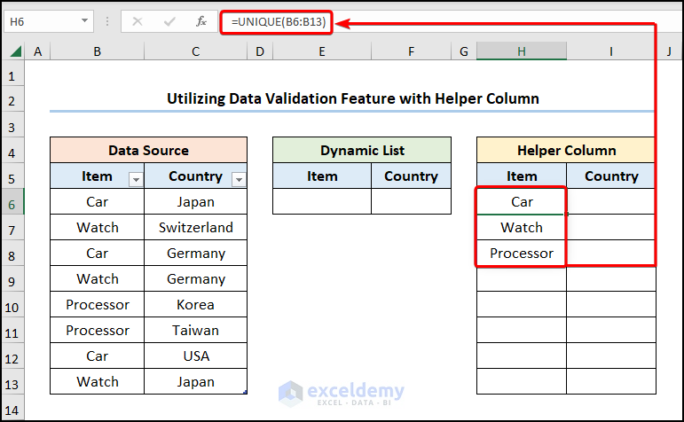 Using UNIQUE Function