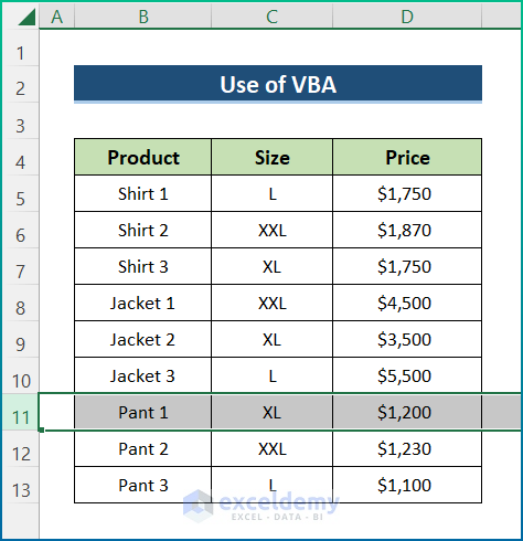 Use of vba to in excel
