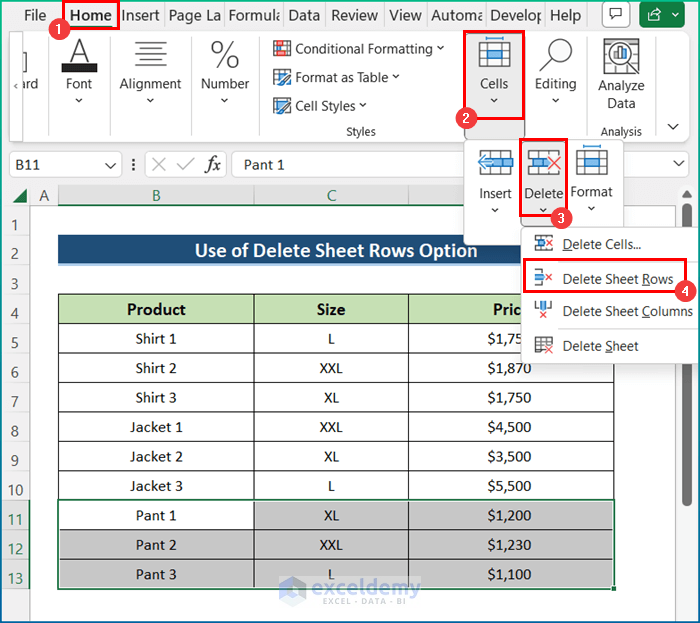Delete Sheet Rows Option for Deleting All Rows Below a Certain Row