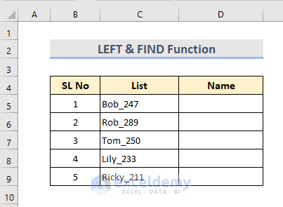 Use of LEFT and FIND Functions to Extract Before Character