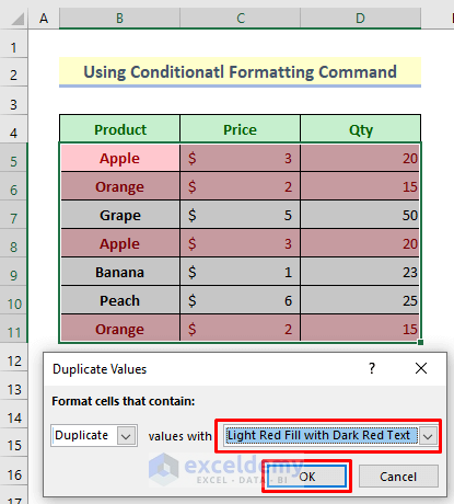 Use Conditional Formatting to Find Duplicates and Delete Row