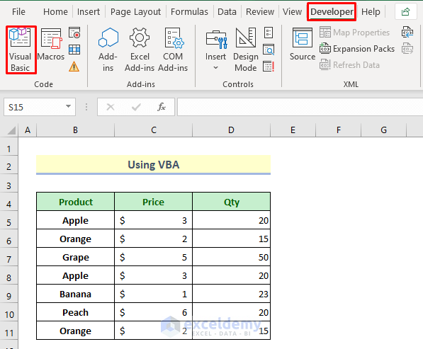 Method 3: Use Excel VBA to Find Matches in Column and Delete Row