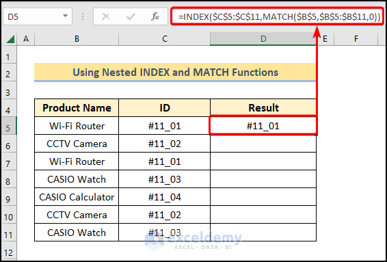 excel find first occurrence of a value in a range using Nested INDEX and MATCH Functions
