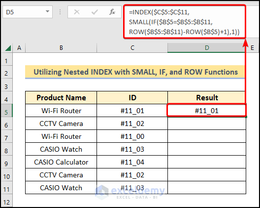 Utilizing Nested INDEX with SMALL, IF, and ROW Functions