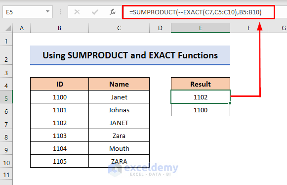 SUMPRODUCT and EXACT Functions