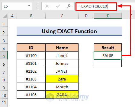 EXACT Function for Finding Case sensitive match in Excel