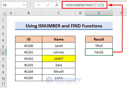 Excel Match Case Sensitive with INUMBER and FIND Functions