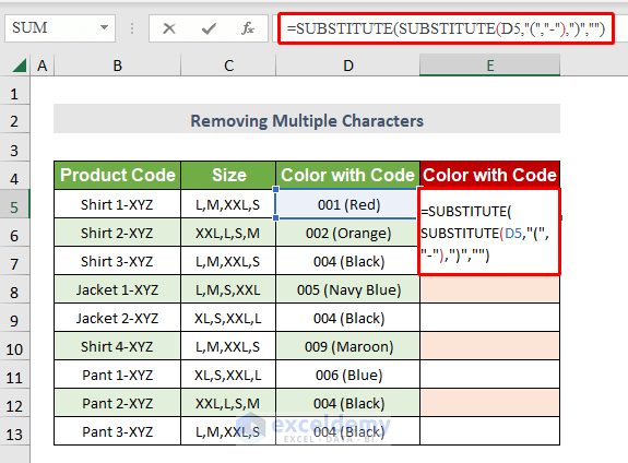 Peroforming SUBSTITUTE formula for removing multiple characters