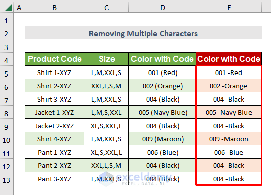 Final output removing multiple characters