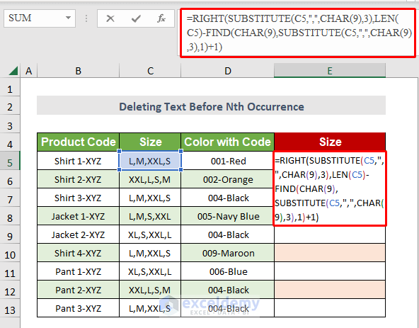 Combination of RIGHT, SUBSTITUTE, CHAR, LEN, FIND functions to delete text before Nth occurance