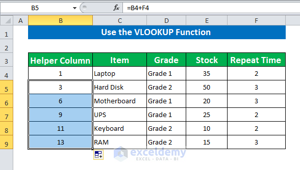 Use the VLOOKUP Function to Repeat Rows a Specified Number of Times in Excel 