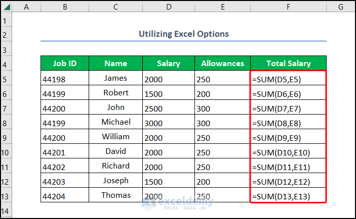 Excel show formula as text in another cell Utilizing Excel Options