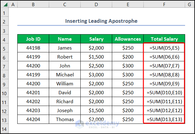 Excel show formula as text in another cell by inserting Leading Apostrophe