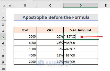 Using Apostrophe Before the Formula