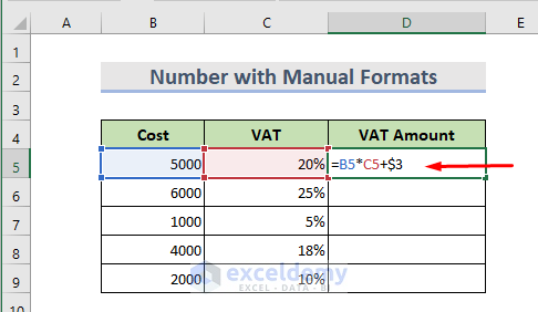 Showing Formula Instead of Result by Entering Number with Manual Formats in Excel