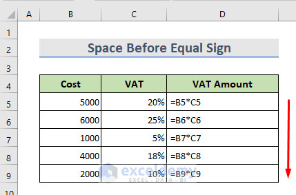 Using Space Before Equal Sign for Showing Formula Instead of Result