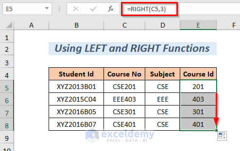 RIGHT Function in Excel