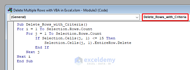 VBA Code to Delete Multiple Rows with VBA in Excel