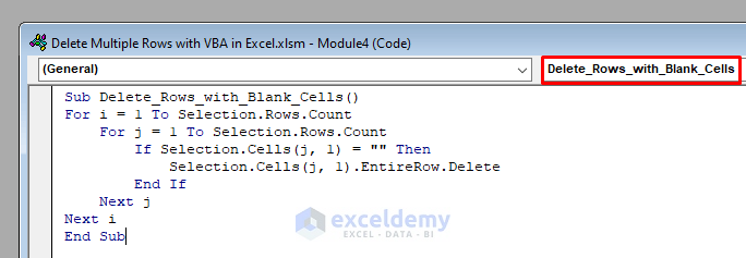VBA Code to Delete Multiple Rows with VBA in Excel