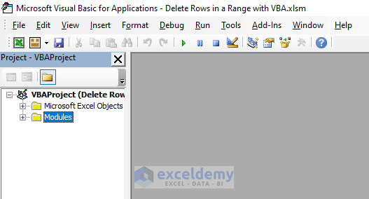 Opening VBA Window to Delete Rows in a Range with VBA in Excel