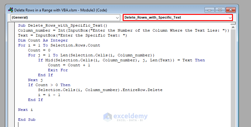 Inserting Code to Delete Rows in a Range with VBA in Excel