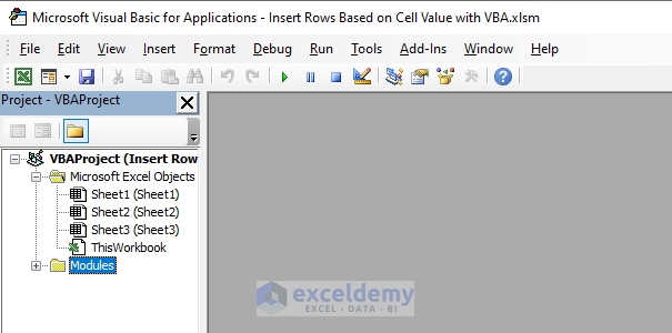 Opening VBA Window to Insert Rows Based On Cell Value with VBA in Excel