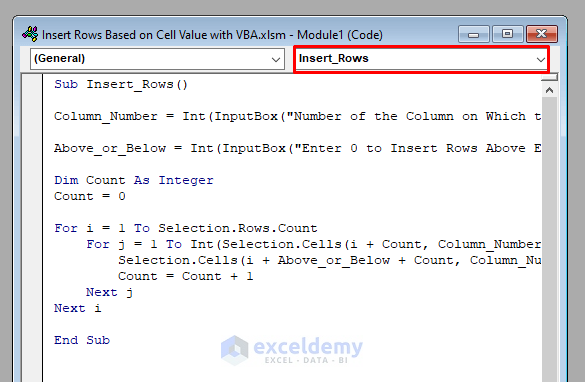 VBA Code to Insert Rows Based on Cell Value in Excel