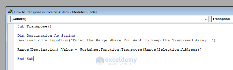 VBA Code to Transpose in Excel VBA