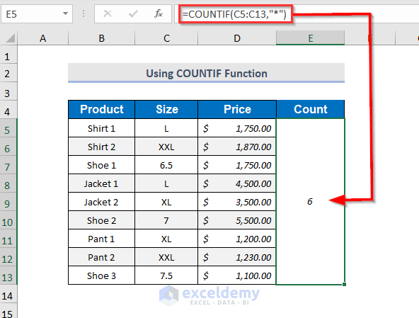 Excel count rows with text