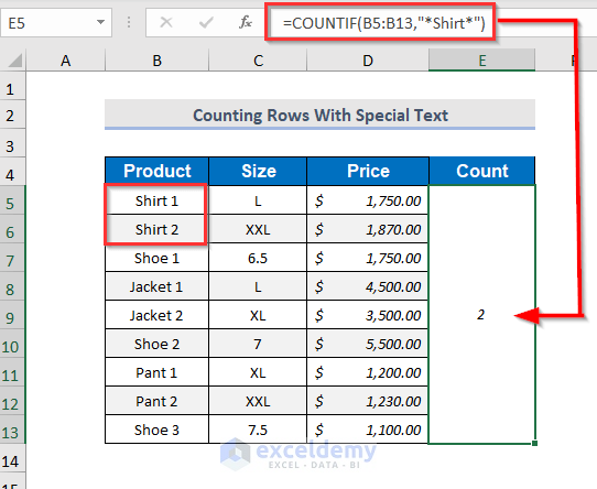 count rows with specific texts