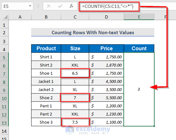 counting non-text values