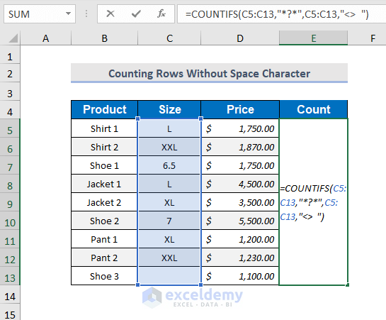 count texts excluding space