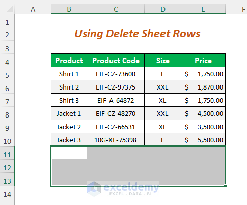 delete all rows below a certain row