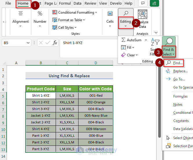 Performing find and replace feature to remove specific character