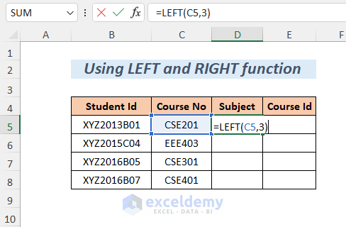 using LEFT and RIGHT function