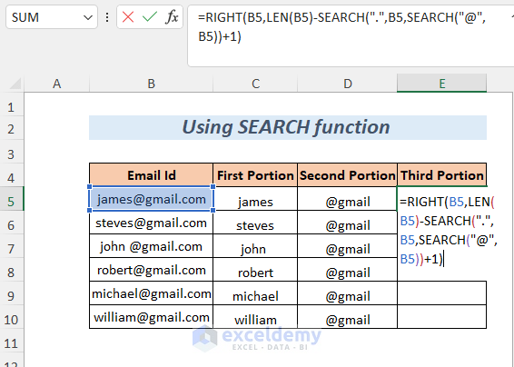 Using SEARCH function
