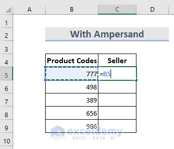 Combine Rows into One Cell with Ampersand in Excel