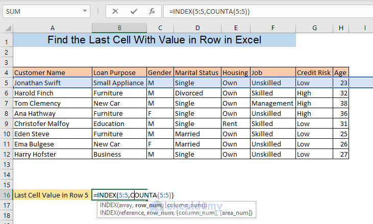 Find the last cell using INDEX function