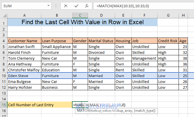 Find the last cell with value using MATCH function
