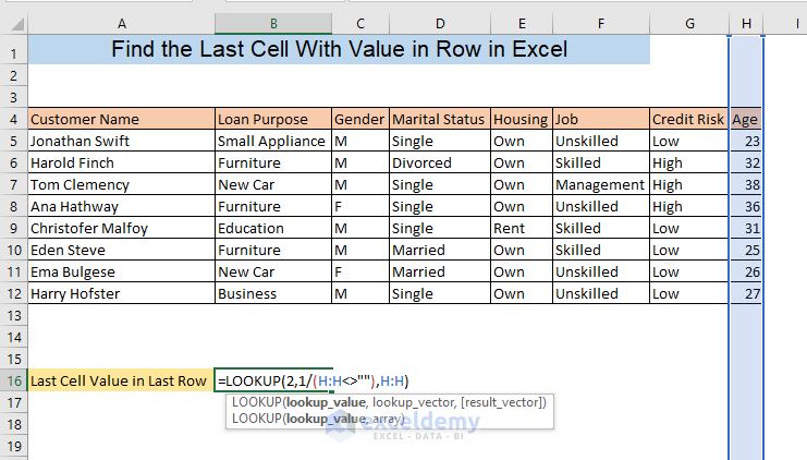 Last cell with lookup