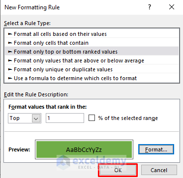 Conditional Formatting to Highlight Highest Value in a Column in Excel