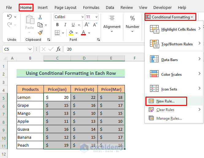Conditional Formatting to Highlight Highest Value in Each Row in Excel